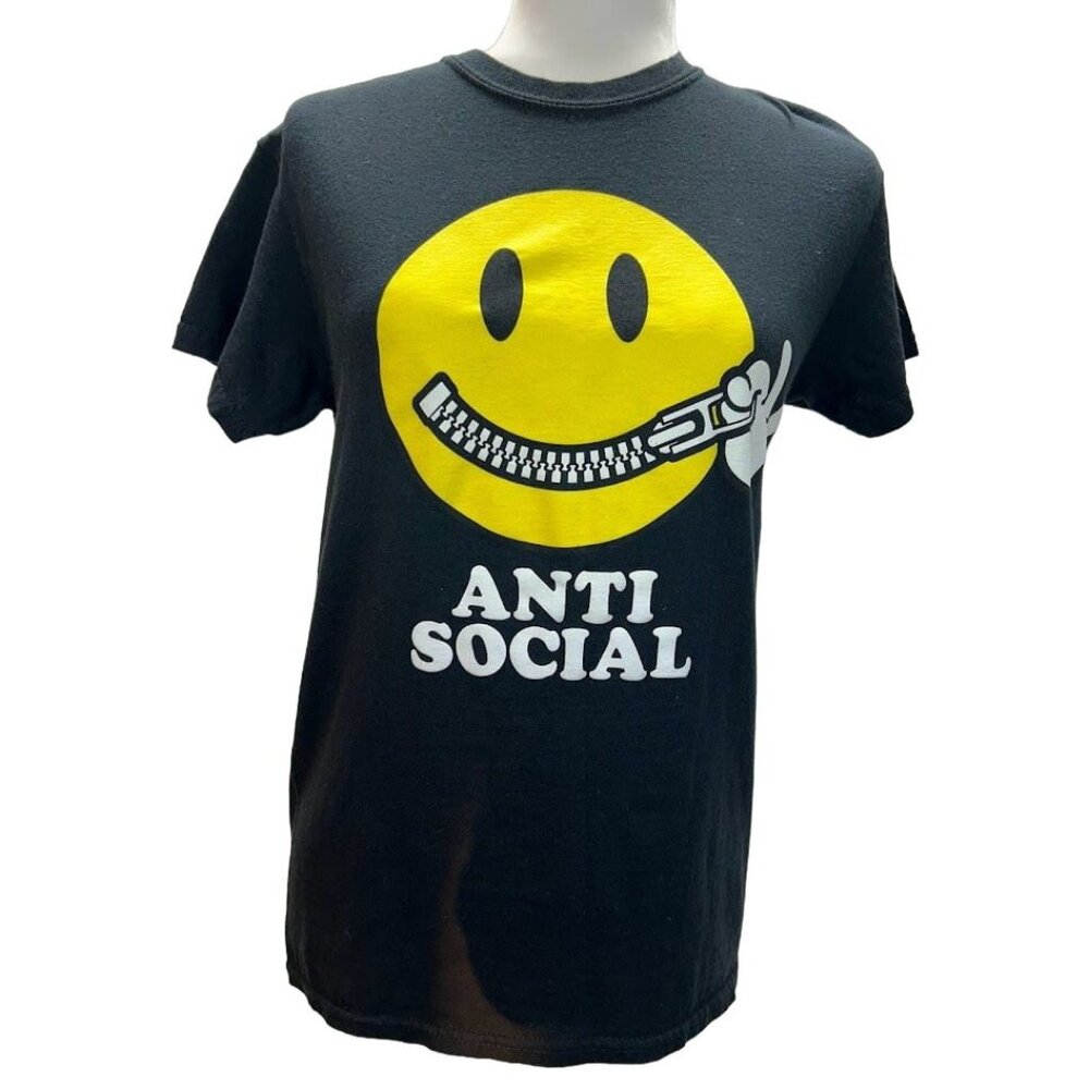 Women's ANTI SOCIAL SMILE Popular Poison Cotton TEE Size S Black T-Shirt
